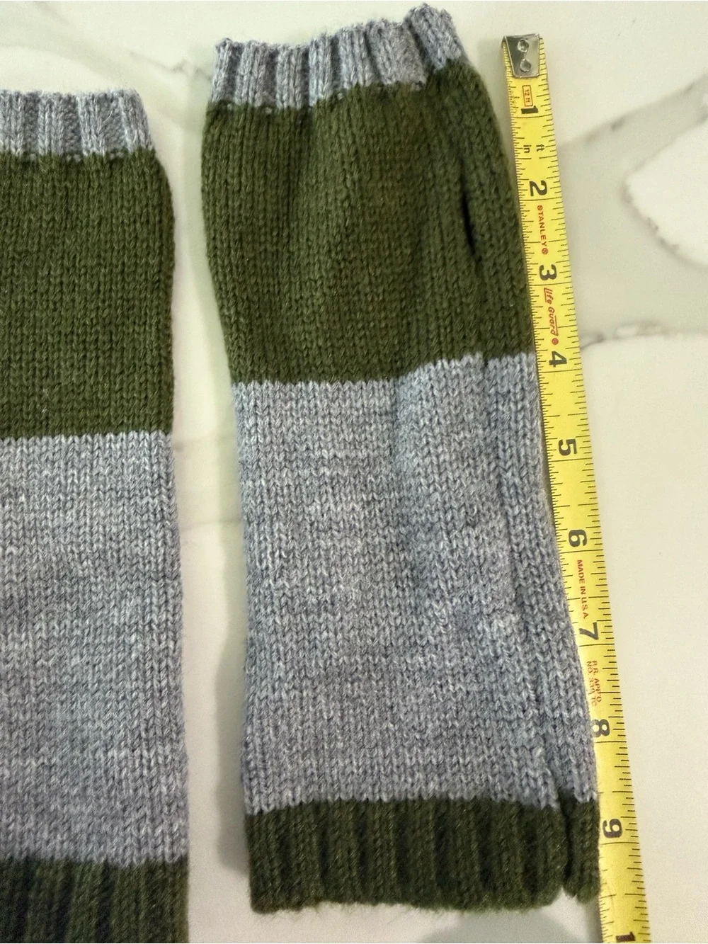 Butterfly Fingerless Knit Arm Warmers Gray Olive Green Winter Gloves Wrist